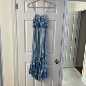 Lulus Blue Patterned Ruffle Maxi Dress